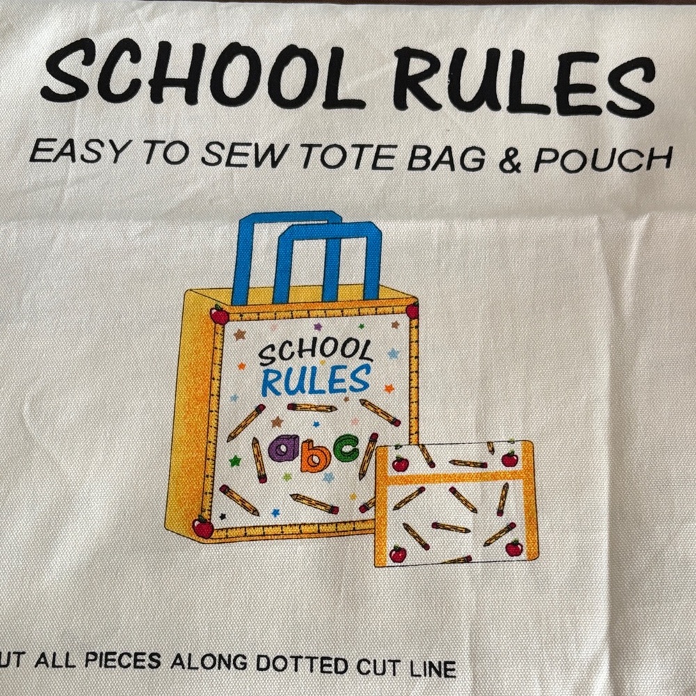 Fabric School Rules easy to sew tote bag & pouch
